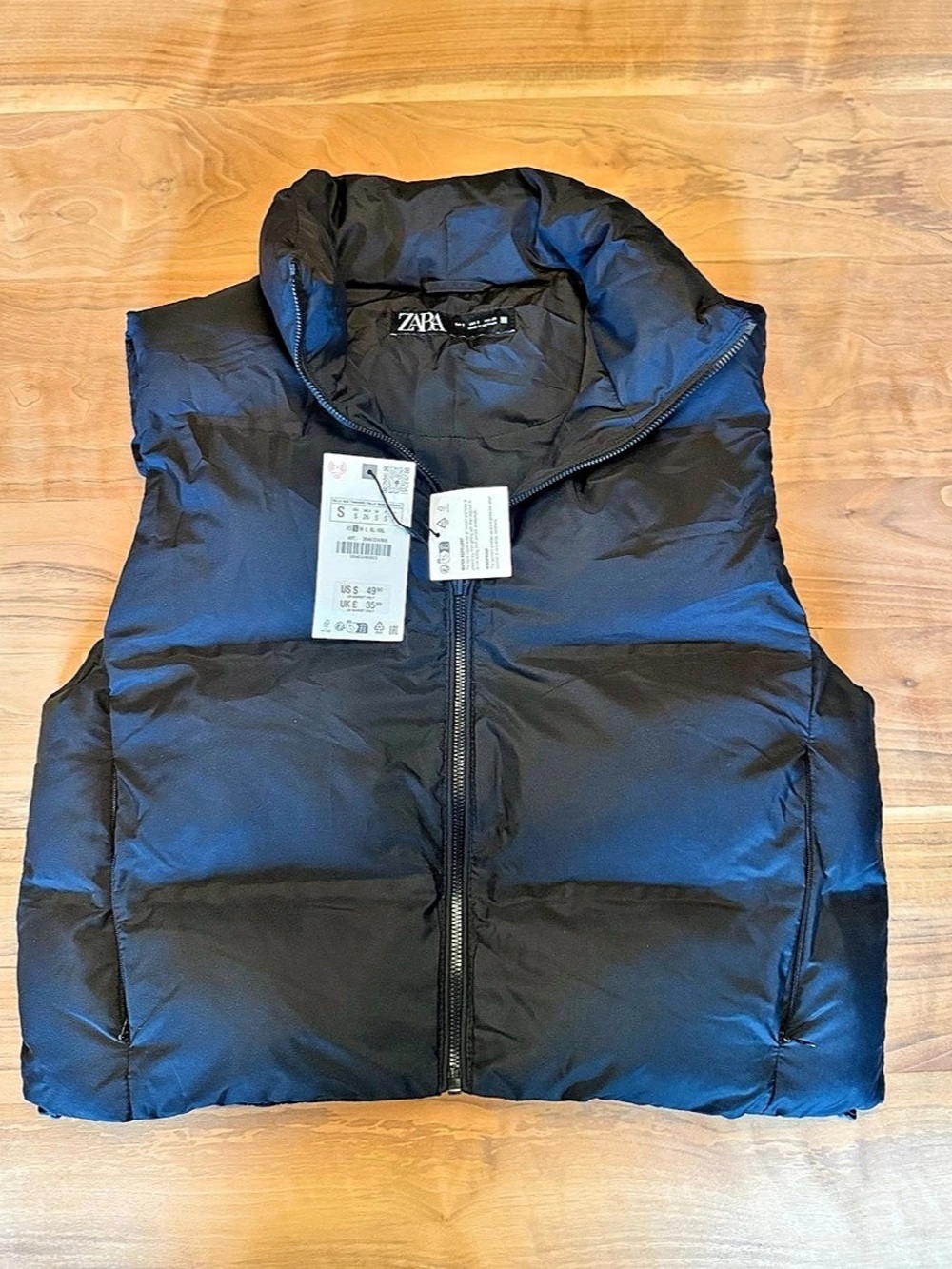 Zara Water-Repellent Windproof Puffer Vest Black Small